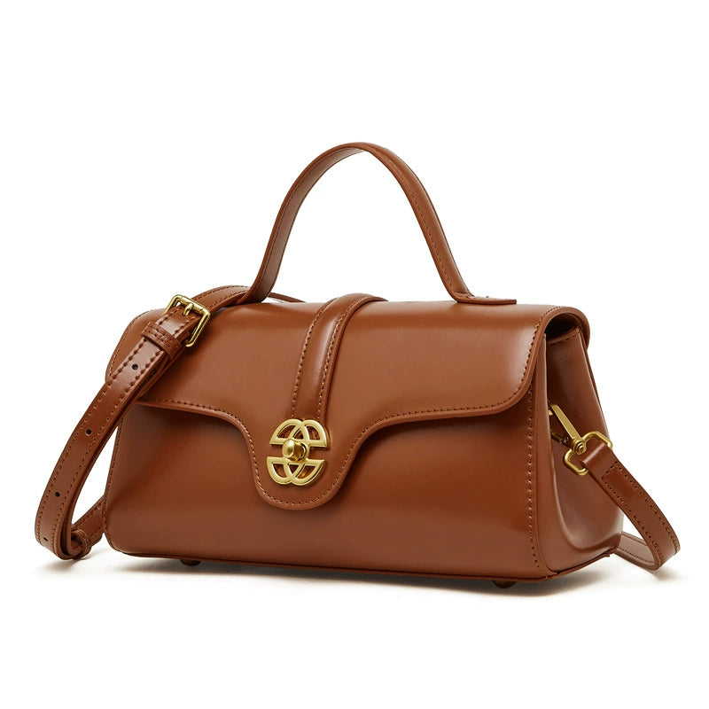 Xiny Genuine Cowhide Crossbody Bag - Compact Square Shape with Metal Buckle