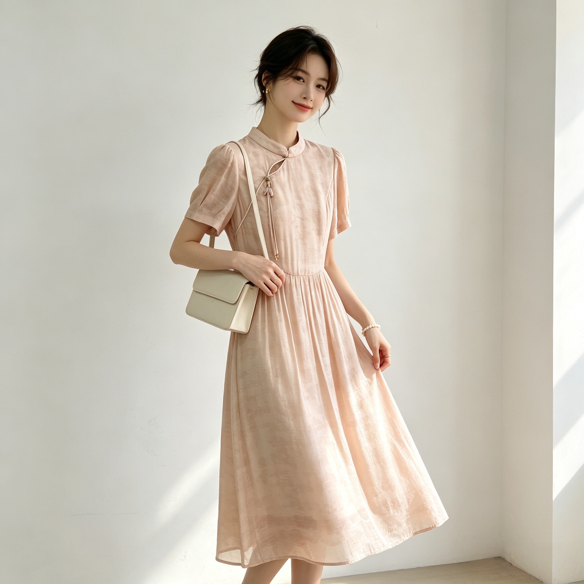 Đầm tân trung hoa loang màu nghệ thuật B8233