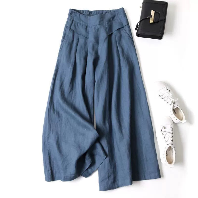 Quần Culottes Linen Cotton Ống Rộng Cạp Cao (Mua 3 Tặng 1)