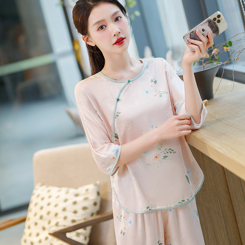XINY DN109250 중국풍 실크 아이스 자카드 패턴 고급 잠옷 세트