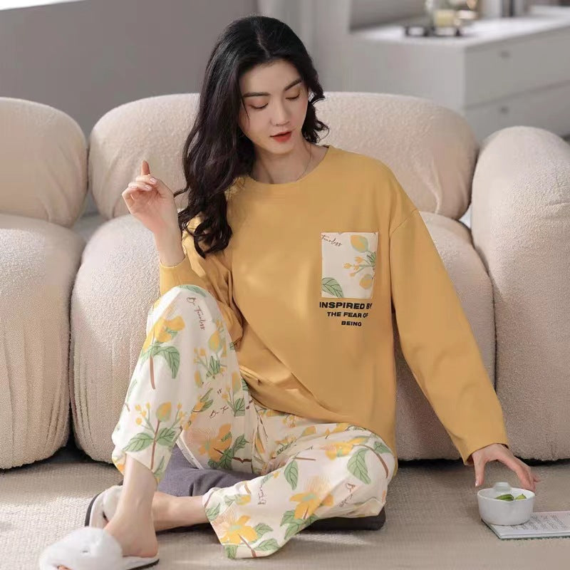 Bộ đồ ngủ thun gân cao cấp họa tiết họa hình dể thương thu đông mới nhất D542240
