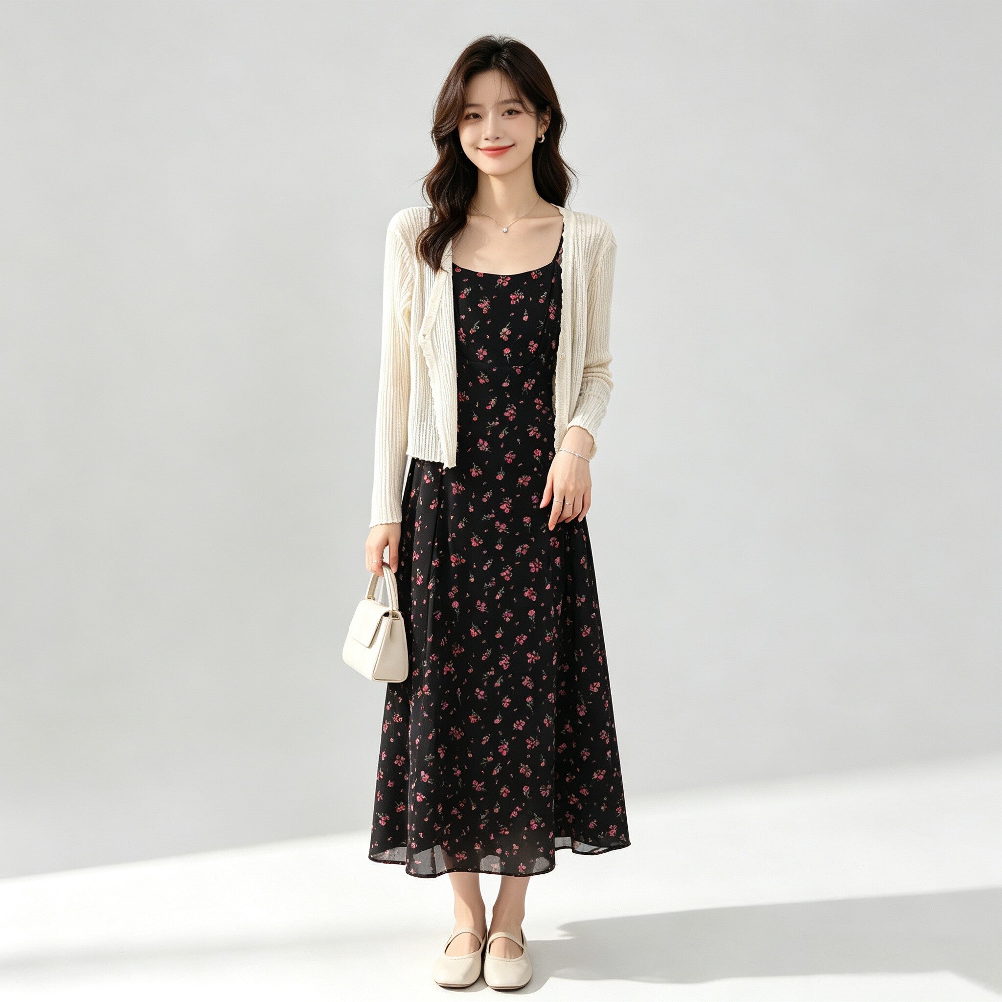 2-piece set: French-style floral mini dress + jacket B680