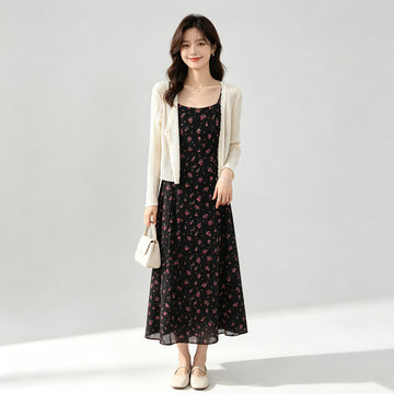 2-piece set: French-style floral mini dress + jacket B680