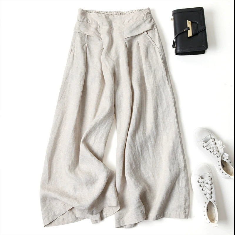 Quần Culottes Linen Cotton Ống Rộng Cạp Cao (Mua 3 Tặng 1)
