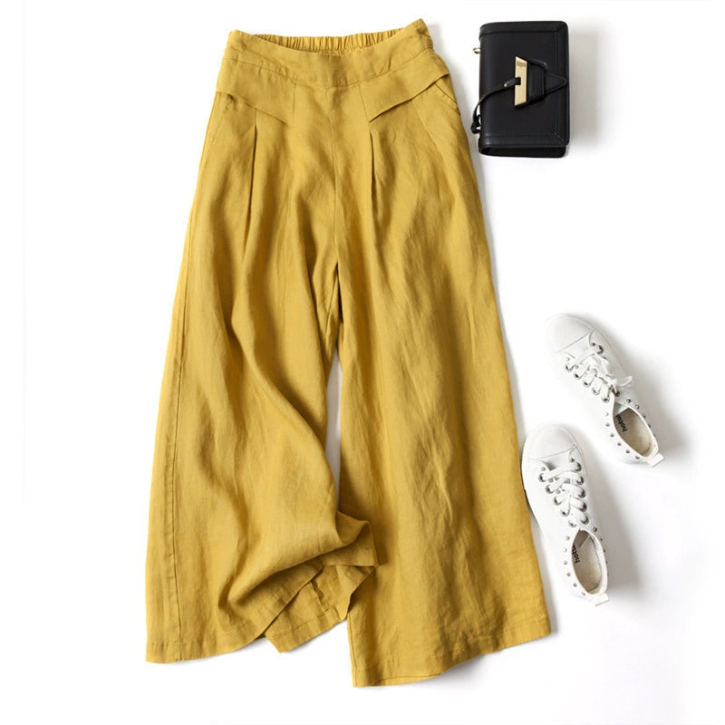 Quần Culottes Linen Cotton Ống Rộng Cạp Cao (Mua 3 Tặng 1)