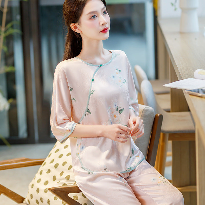 XINY DN109250 중국풍 실크 아이스 자카드 패턴 고급 잠옷 세트