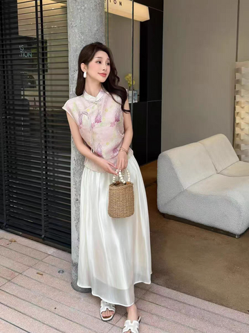 Set 2 món tân trung hoa: Áo cổ đứng + Chân váy B202