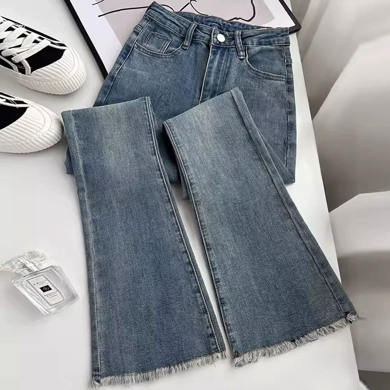 Quần jean nữ ống loe cổ điển - cạp cao co giãn tôn dáng