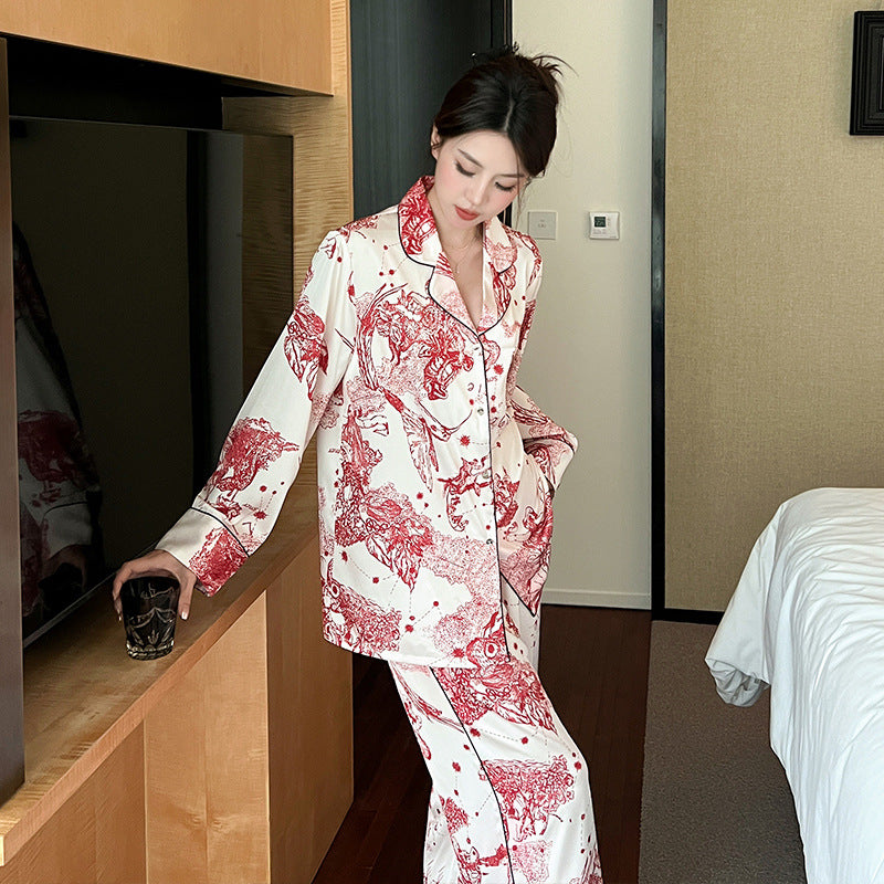 Đồ ngủ Pijama lụa băng cao cấp màu trắng họa tiết tranh mực DN425240