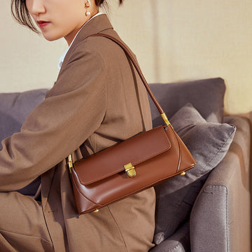 Women's 2026 luxury French style genuine leather baguette bag, small and chic, shoulder bag for summer, elegant pairing TX115250