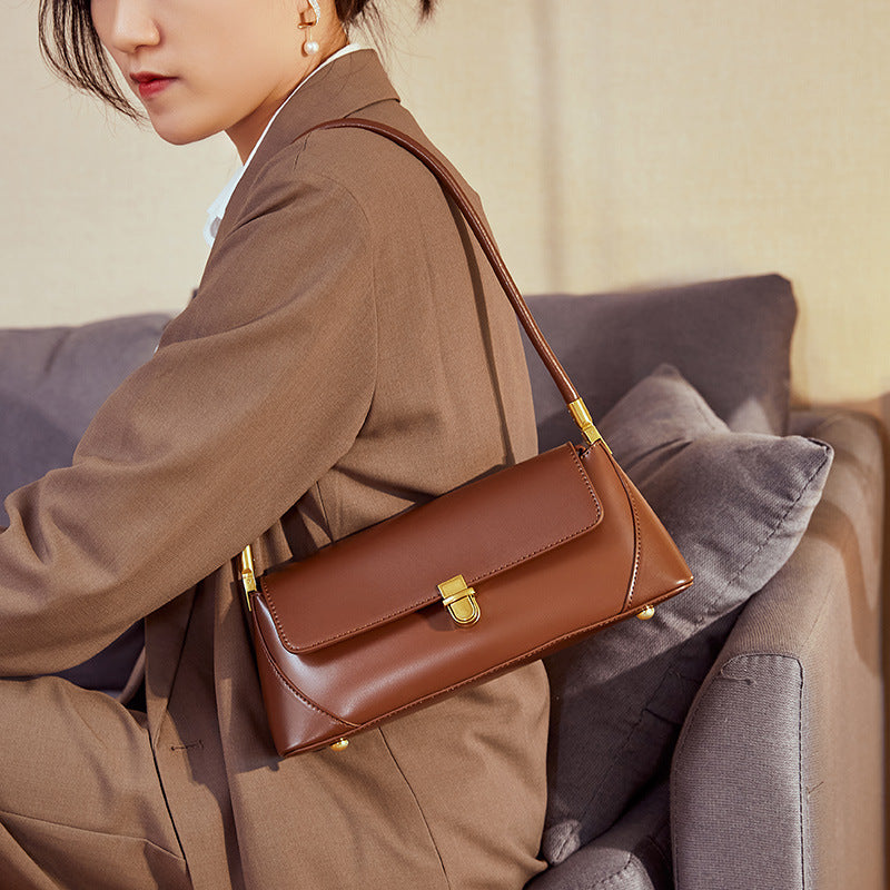 Women's 2026 luxury French style genuine leather baguette bag, small and chic, shoulder bag for summer, elegant pairing TX115250