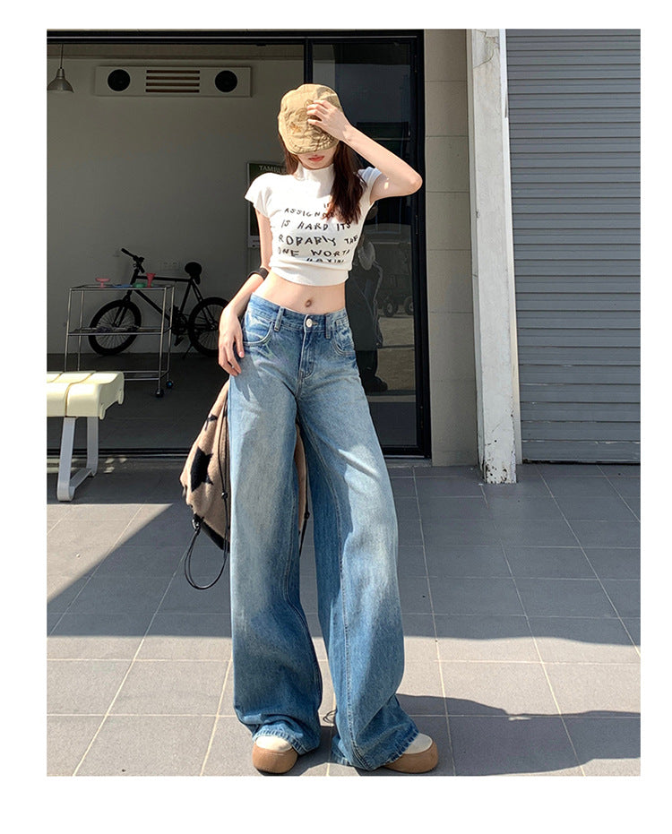 찢어진 디테일 로우라이즈 와이드 레그 진 QJ056250