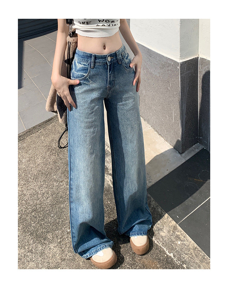 찢어진 디테일 로우라이즈 와이드 레그 진 QJ056250