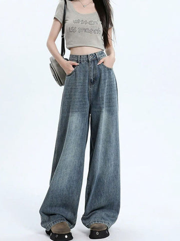 Quần jeans ống rộng lưng cao, phong cách retro Mỹ mùa hè mới, thoải mái Quảng Châu QJ070250
