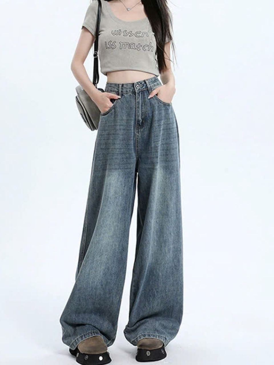 Quần jeans ống rộng lưng cao, phong cách retro Mỹ mùa hè mới, thoải mái Quảng Châu QJ070250