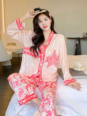 Đồ ngủ Pijama nhung kim cương sang chảnh mùa thu đông DN415240