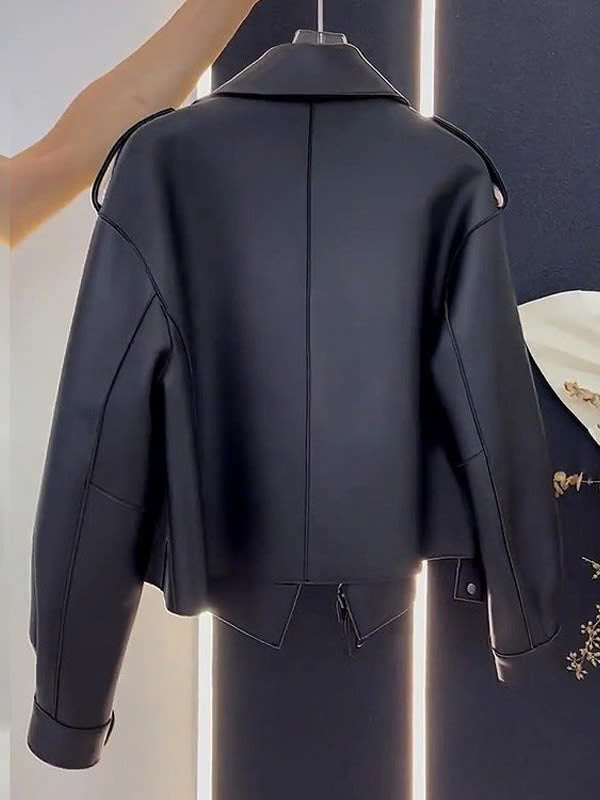 D579240 레트로 칼라 가죽 재킷 블랙 컬러 가을/겨울 신상 트렌드 포켓