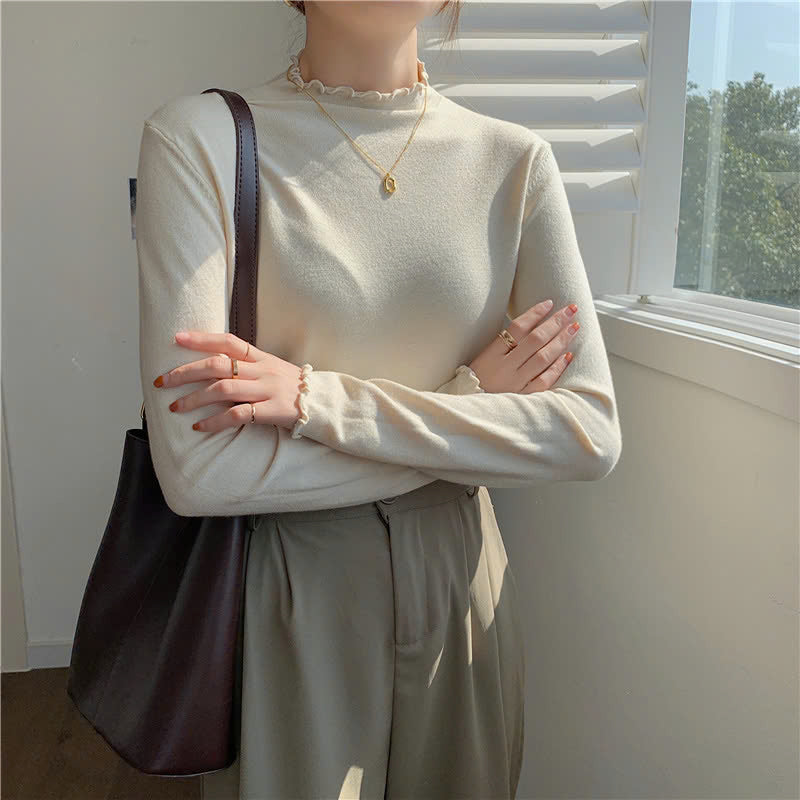 한국 스타일 D634240 컬러풀 하이넥 보온 티셔츠