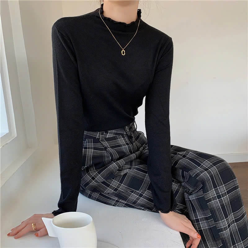 한국 스타일 D634240 컬러풀 하이넥 보온 티셔츠