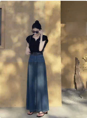 Quần jean ống suông rộng cạp cao phối túi trước phong cách Retro QJ102240