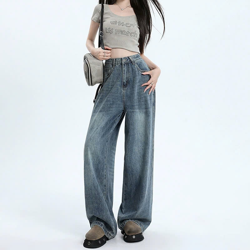 Quần jeans ống rộng lưng cao, phong cách retro Mỹ mùa hè mới, thoải mái Quảng Châu QJ070250