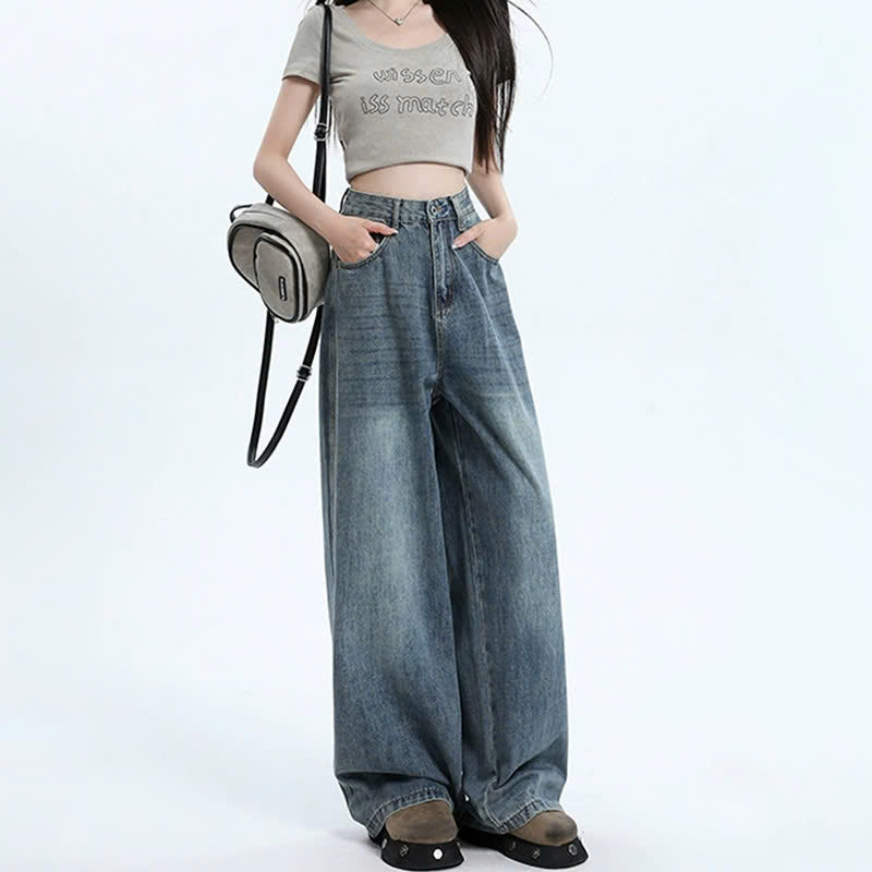 Quần jeans ống rộng lưng cao, phong cách retro Mỹ mùa hè mới, thoải mái Quảng Châu QJ070250