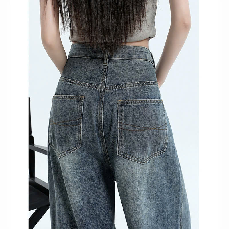 Quần jeans ống rộng lưng cao, phong cách retro Mỹ mùa hè mới, thoải mái Quảng Châu QJ070250