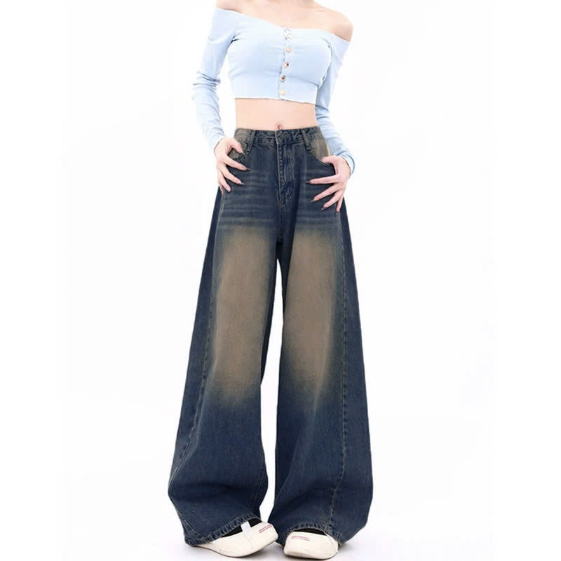 Quần jeans ống rộng retro kiểu dáng thu đông mới, lưng cao, đa năng và thời trang QJ071250