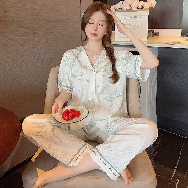 Bộ đồ ngủ lụa mỏng, chất liệu cao cấp jacquard, màu tinh khiết, sang trọng DN135250
