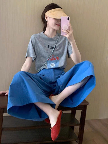 Set Đồ Mùa Hè 2025 – Áo Phông Tay Ngắn Phong Cách Trẻ Trung + Quần Váy Ống Rộng Thời Trang D168250