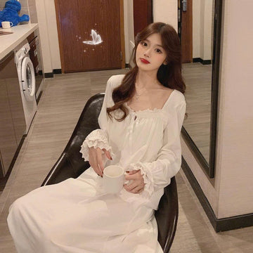 Bộ đồ ngủ nữ dài tay mùa xuân thu lụa sữa mới 2025 ren ngọt ngào DN174250