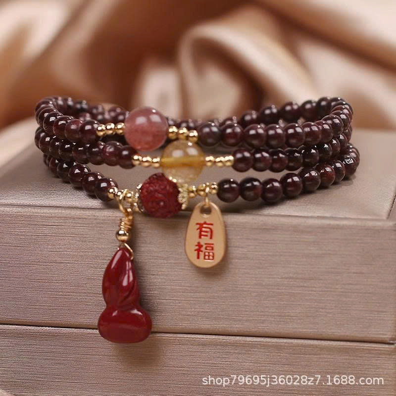 Vòng Tay Đá Garnet Tự Nhiên Nhiều Lớp – Mặt Đá May Mắn TS183250