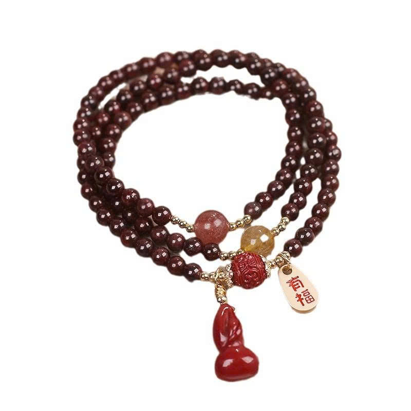Vòng Tay Đá Garnet Tự Nhiên Nhiều Lớp – Mặt Đá May Mắn TS183250