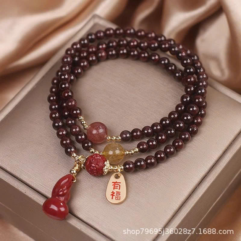 Vòng Tay Đá Garnet Tự Nhiên Nhiều Lớp – Mặt Đá May Mắn TS183250