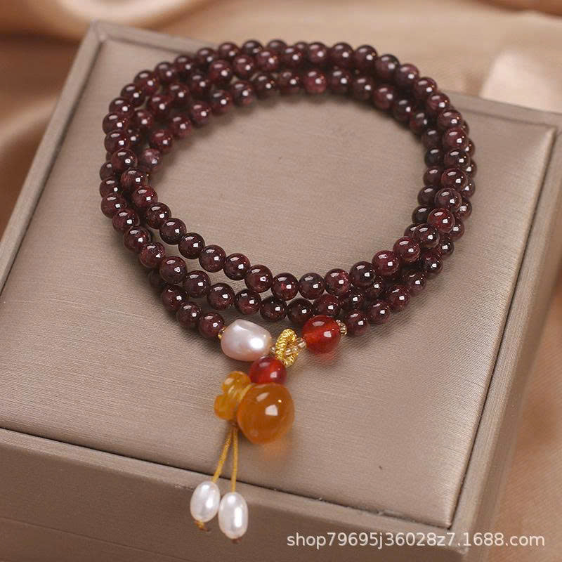 Vòng tay đá Garnet tự nhiên nhiều vòng phong cách quốc gia dành cho nữ TS191250