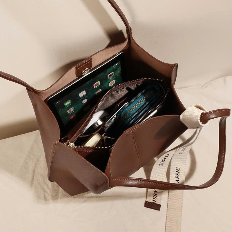 Women's Genuine Leather Tote Bag 2026 – Large, Versatile Bucket Bag TX291250