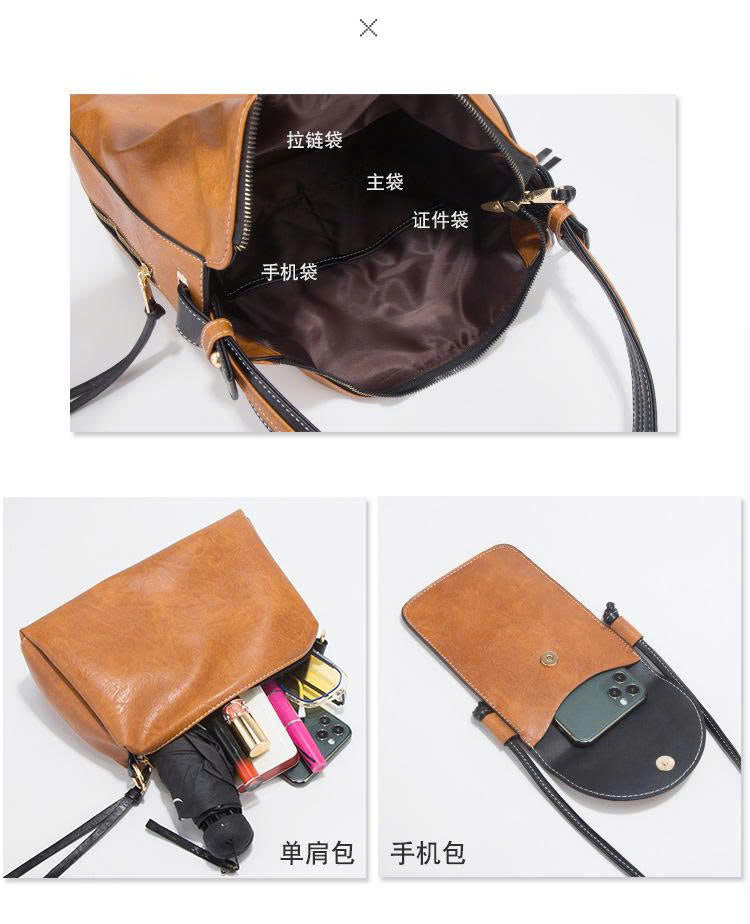 Fashionable Simple Color Block Handbag Set - New European and American Style - 4-piece Shoulder & Crossbody Bag Set - Soft PU Material TX304250