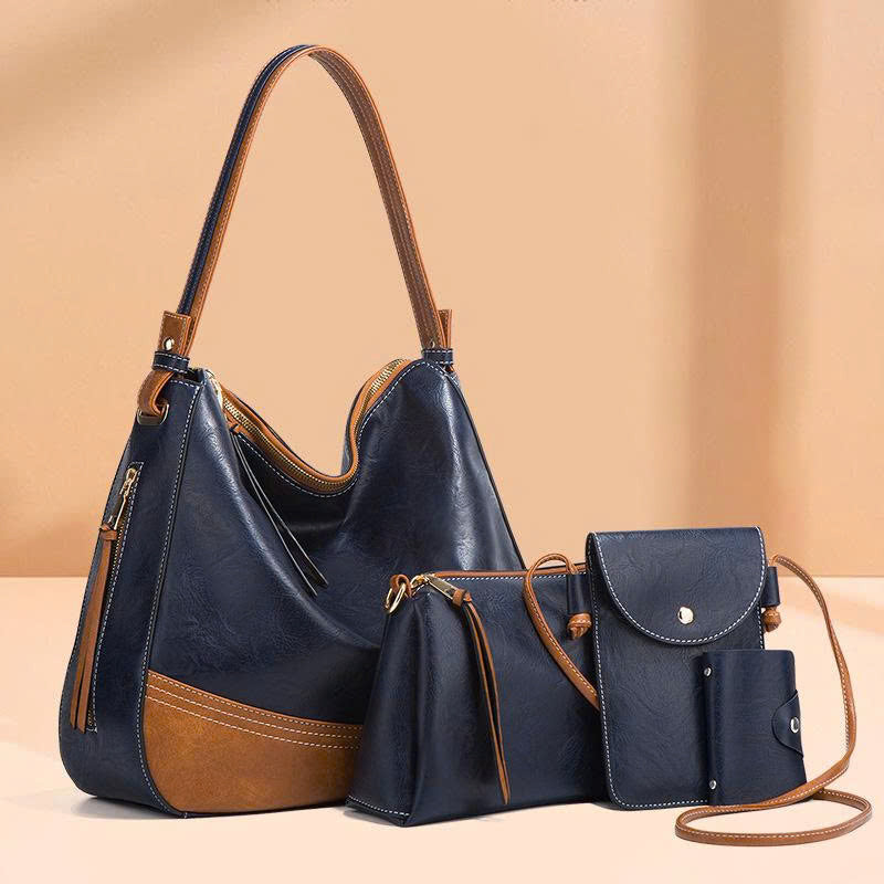 Fashionable Simple Color Block Handbag Set - New European and American Style - 4-piece Shoulder & Crossbody Bag Set - Soft PU Material TX304250