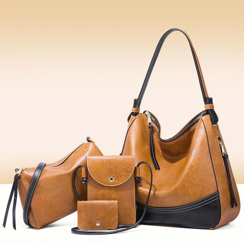 Fashionable Simple Color Block Handbag Set - New European and American Style - 4-piece Shoulder & Crossbody Bag Set - Soft PU Material TX304250
