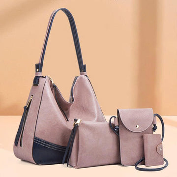 Fashionable Simple Color Block Handbag Set - New European and American Style - 4-piece Shoulder & Crossbody Bag Set - Soft PU Material TX304250