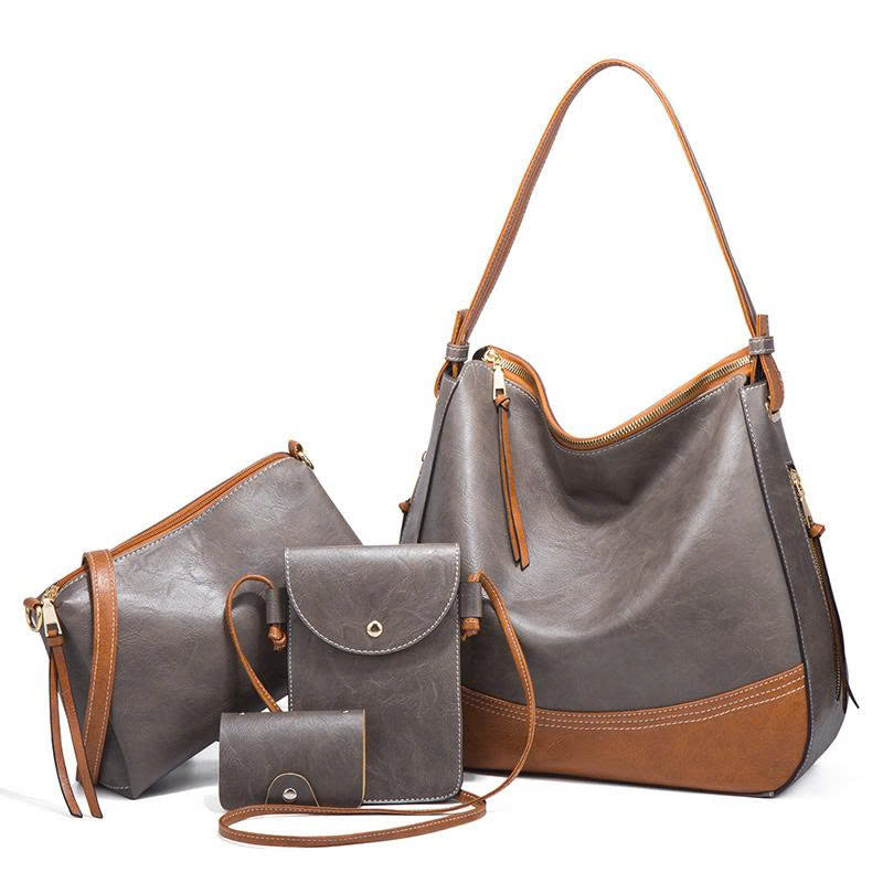 Fashionable Simple Color Block Handbag Set - New European and American Style - 4-piece Shoulder & Crossbody Bag Set - Soft PU Material TX304250